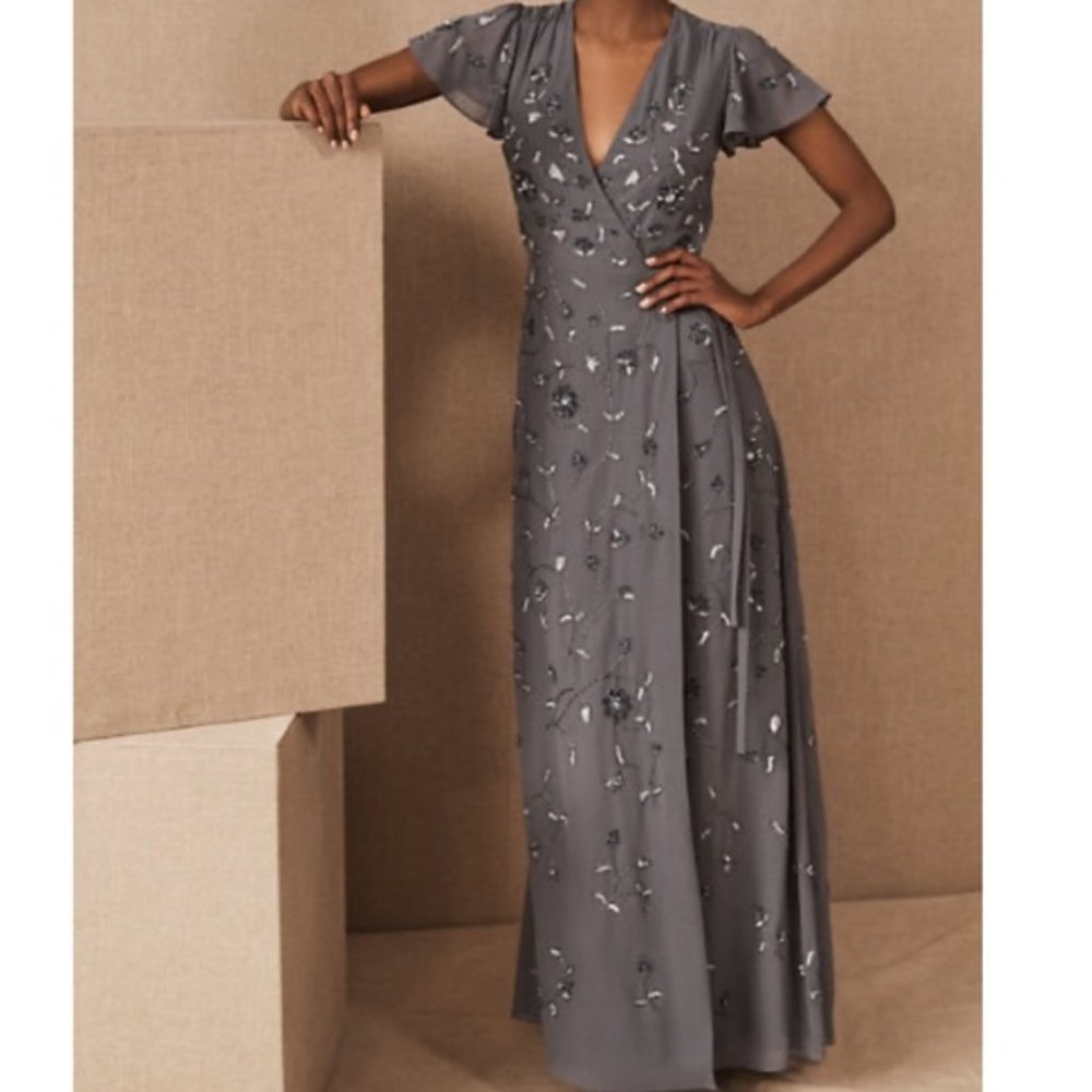 BHLDN Grey Plymouth Wrap Dress formal NWOT